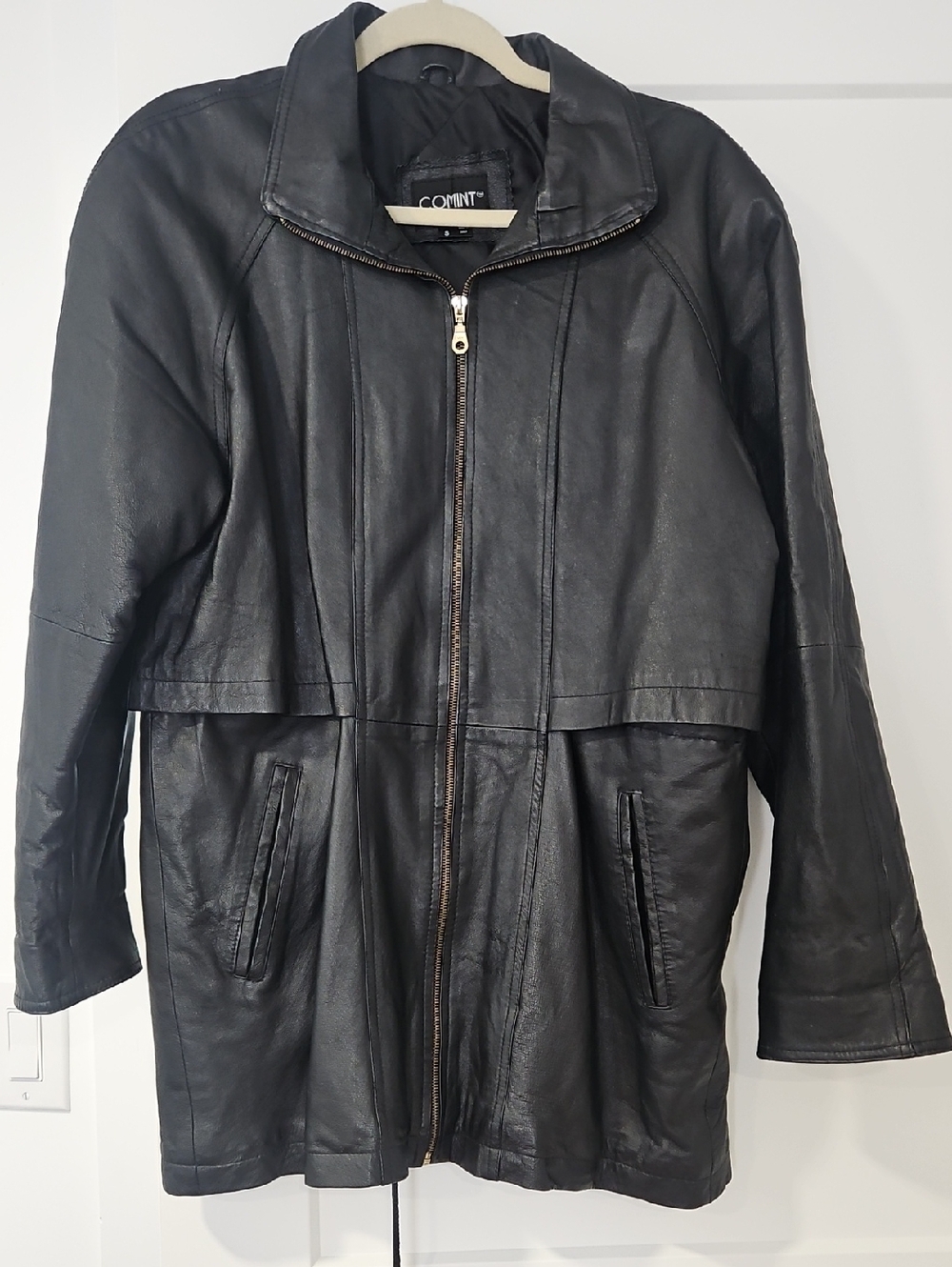 COMINT Black Leather Zip-Front Jacket
